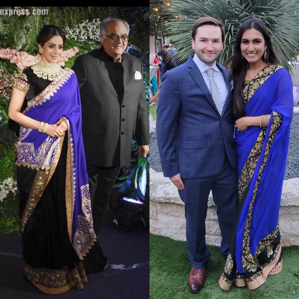 Sridevi influenced blue and black saree